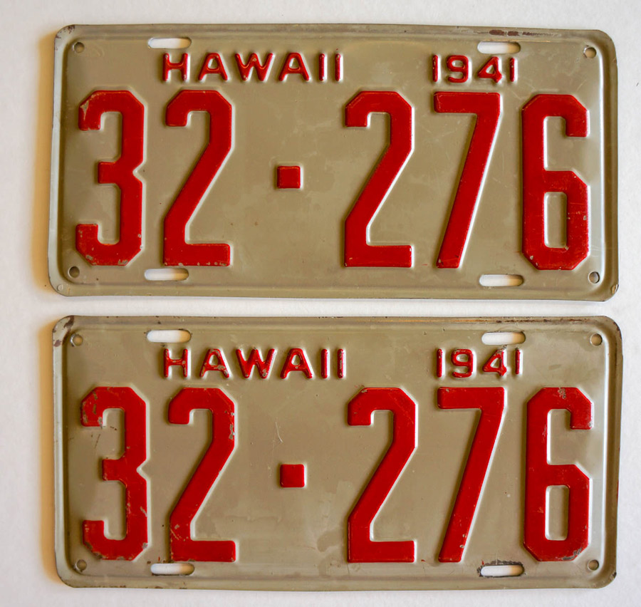 Hawaii 1941 Pair of License Plates