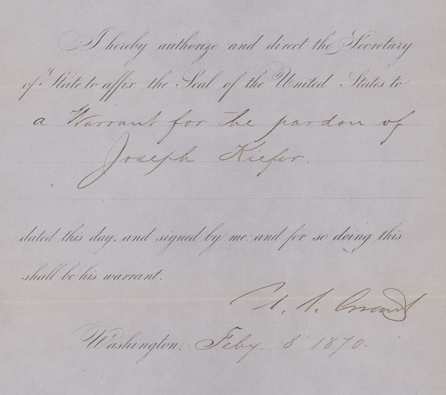 Ulysses S. Grant Signed Presidential Pardon