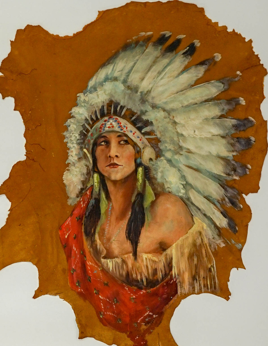 Native American Oil Painting on Hide