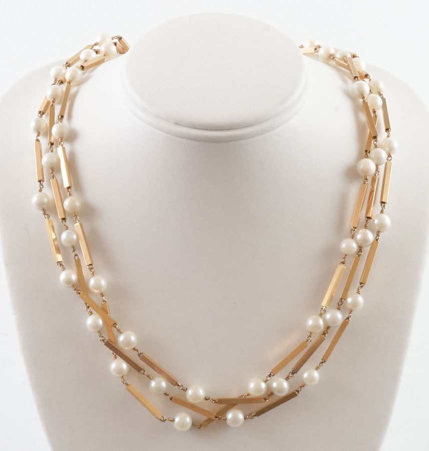 18k Yellow Gold and Pearl Multi-Strand Necklace