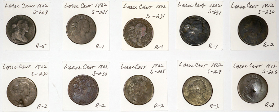 Ten U.S. 1802 1C Coins