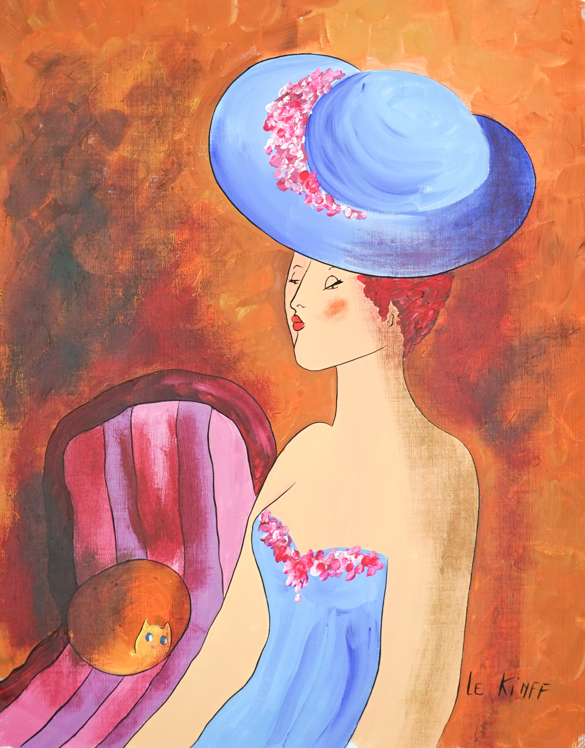 Linda Le Kinff Original Acrylic [Lady w/ Blue Hat]