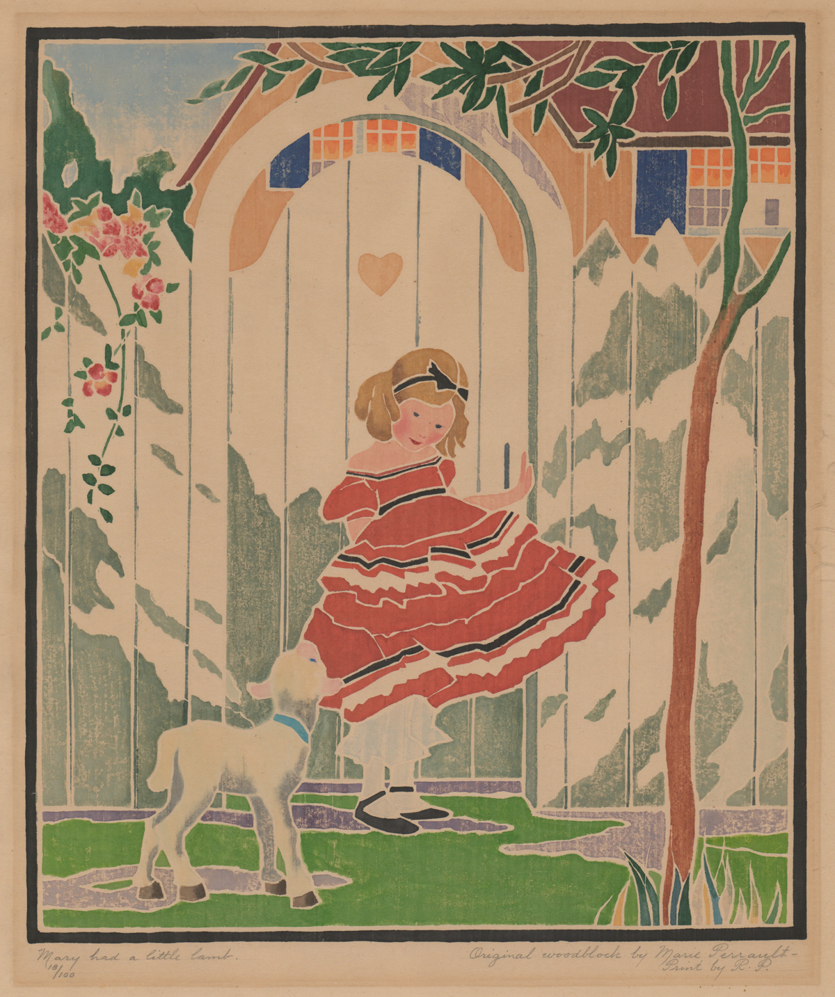 Ida Marie Perrault Color Woodblock [Mary, Lamb]
