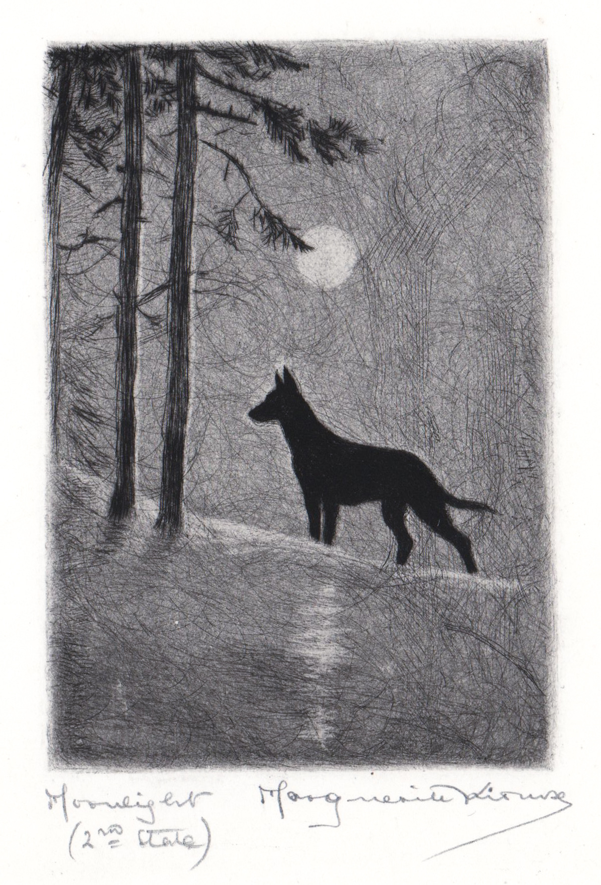 Marguerite Kirmse Etching [Moonlight, Dog]