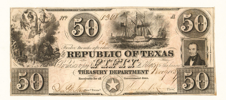 $50 Dollar Government of Texas 1839