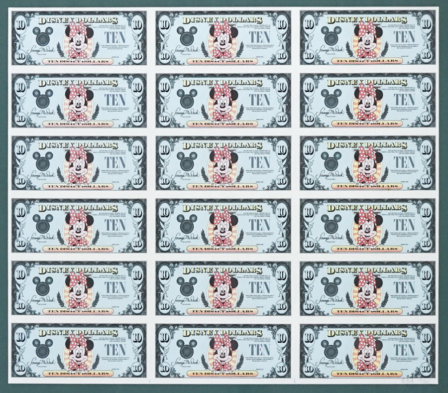 Disney Dollars $10 1990 Uncut Sheet Eighteen