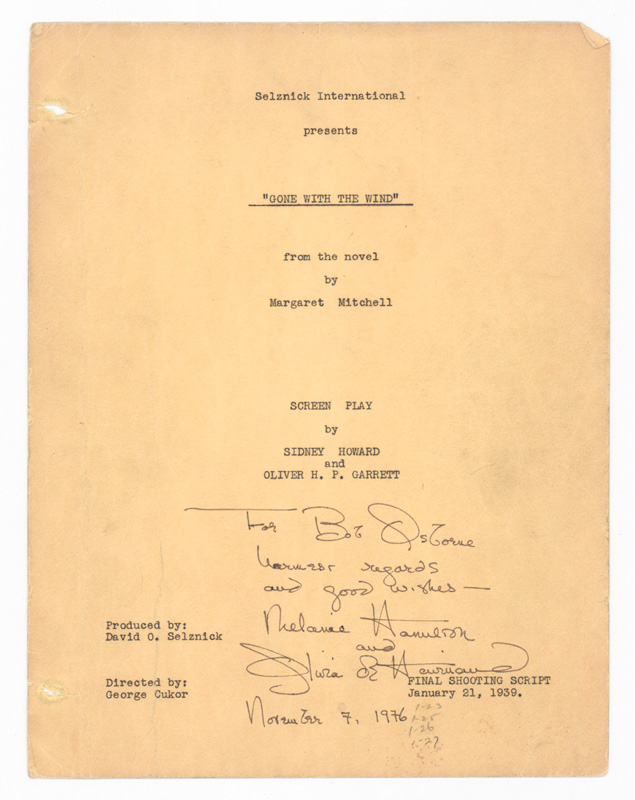 Olivia de Havilland Signed Gone w/ The Wind Script Cover Page