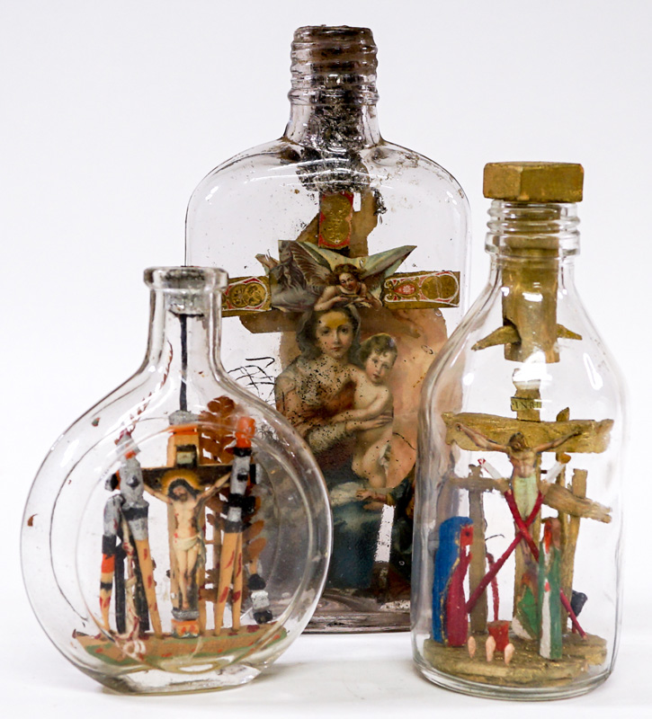 Vintage Folk Art Whimsey Bottle (3) Religious
