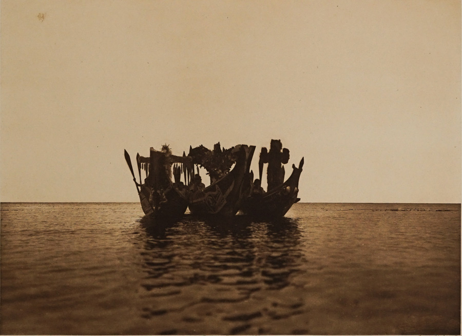 Edward Curtis Photogravure [Masked Dancers Canoe]