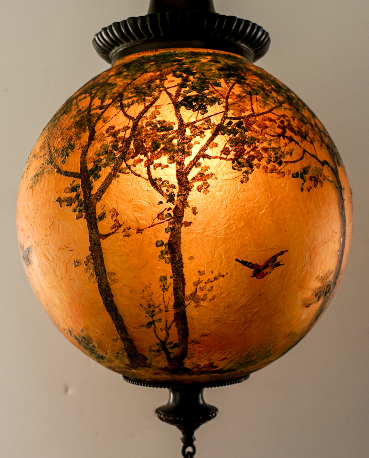 Handel Signed Hanging Pendant Lamp with Bird
