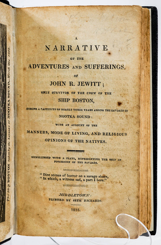 Narrative Adventures Sufferings John Jewitt 1815
