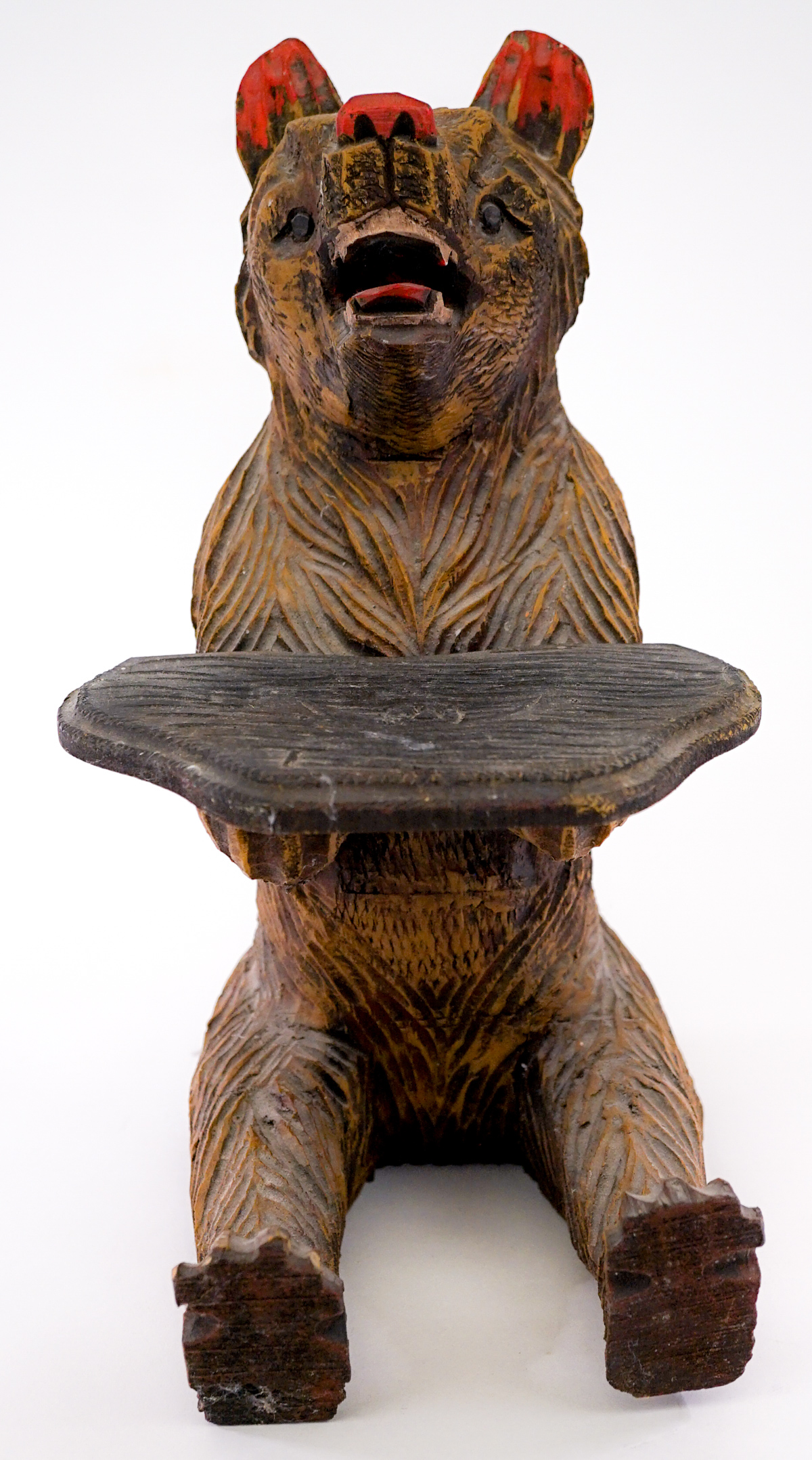 Black Forest Carved Wood Bear with Tray