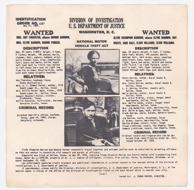 [BONNIE & CLYDE] Original Wanted Poster