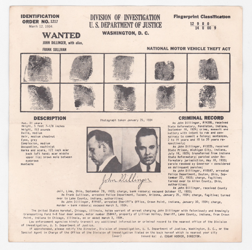 [John Dillinger] Original Wanted Poster
