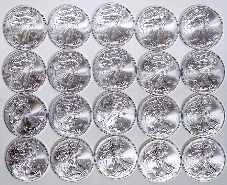 (20) 2008 American Eagle .999 Silver Coins