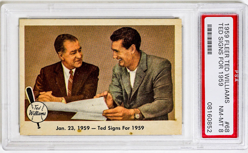 1959 Fleer Ted Williams #68 Ted Signs PSA 8