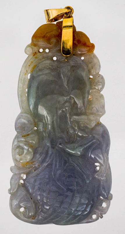 Large Lavender Jade Carved Pendant in 18k Gold