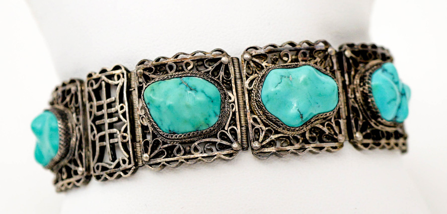 Old Chinese Silver & Turquoise Bracelet