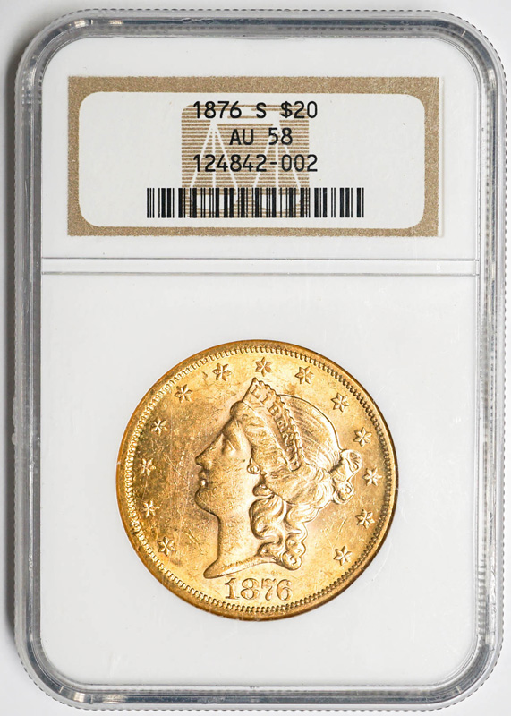 1876-S $20 Liberty Double Eagle NGC AU58