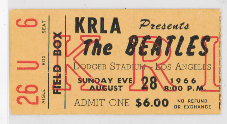 The Beatles Dodger Stadium Authentic Ticket Stub