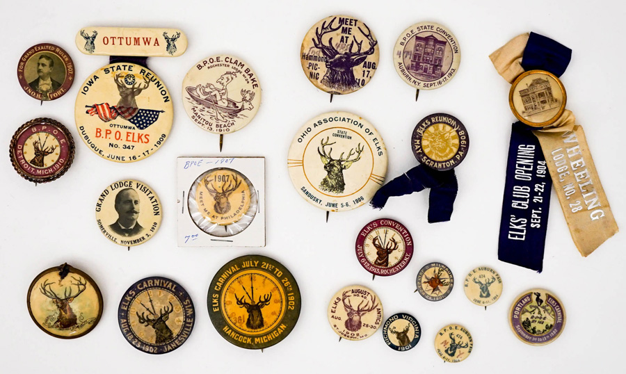 Antique Elks BPOE (21) Pinback Buttons 1900-1913