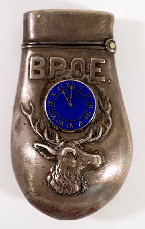 Antique BPOE Sterling Match Safe [Enamel Clock]