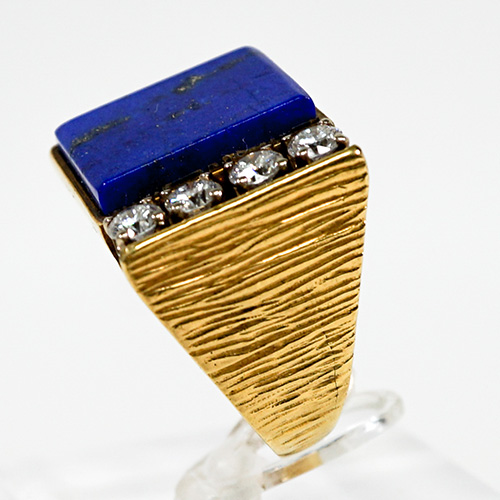 18k Gold Large Diamond & Lapis Ring